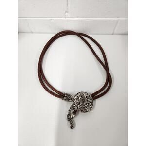 Vintage Leather Braided Rope Adjustable Belt, One Size, Brown & Silver. Bohemian